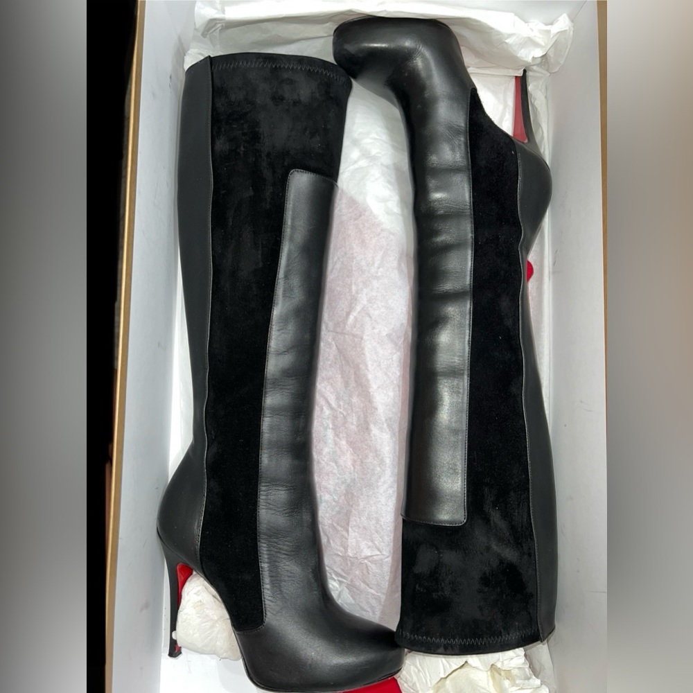 Christian Louboutin black leather and suede knee high boots - Picture 5 of 15